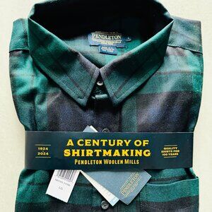 NWT Pendleton Mens Plaid Merino Wool Lodge Shirt Large Black Watch